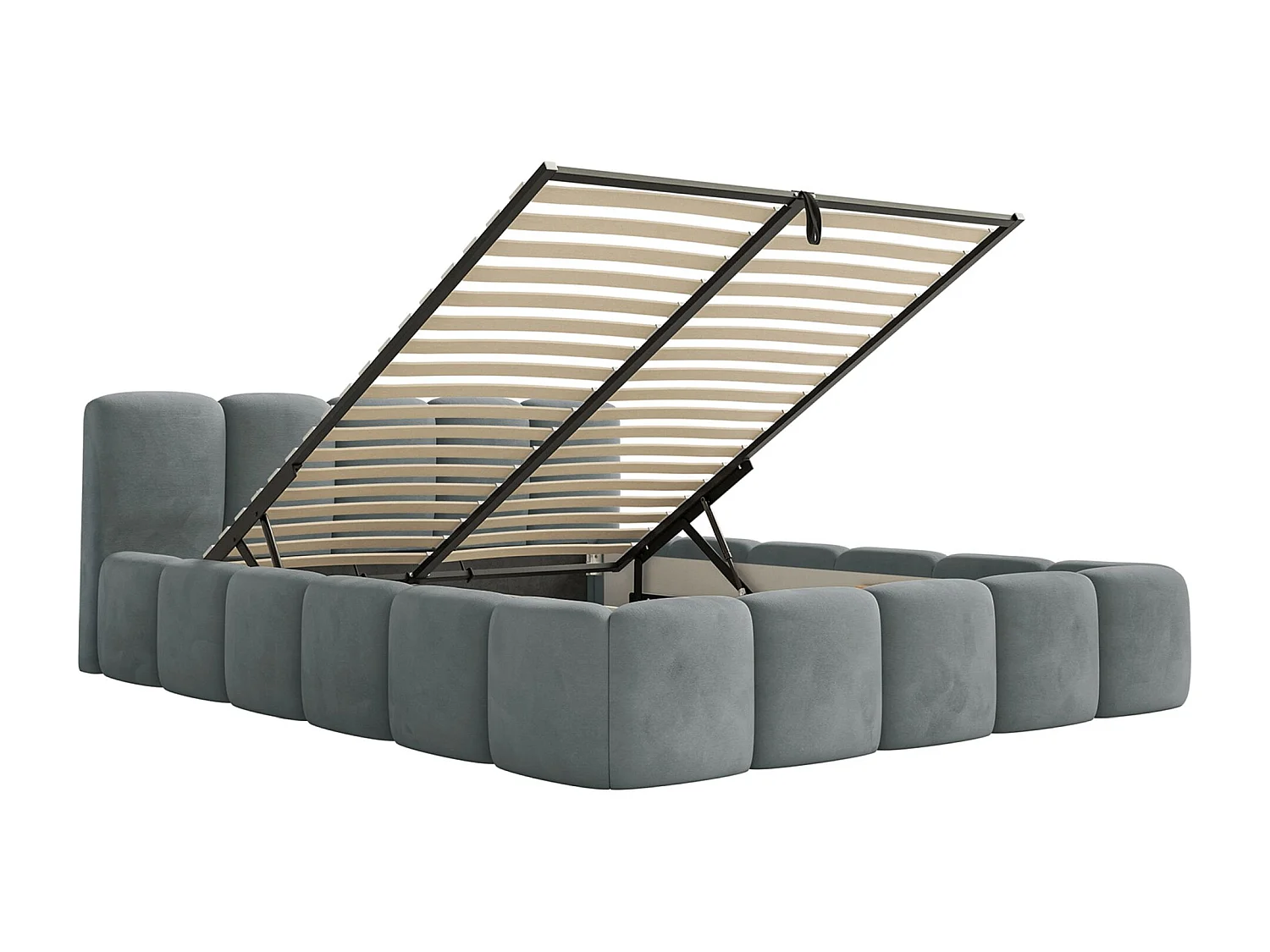 Polsterbett – 200x200 cm – grau – mit Bettkasten – wasserabweisender Samt - CLOUDY LOW