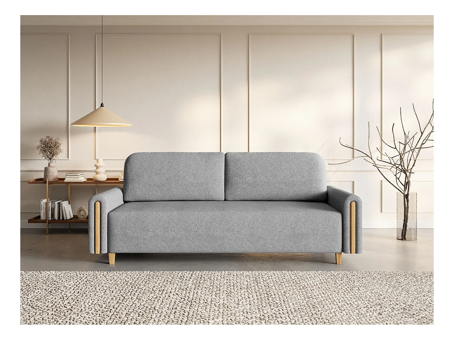Canapé 3 places convertible avec coffre - en tissu déperlant - gris - MAJLA