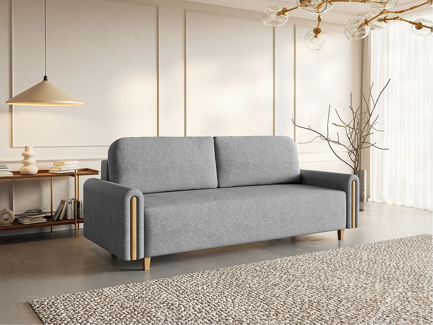 Canapé 3 places convertible avec coffre - en tissu déperlant - gris - MAJLA