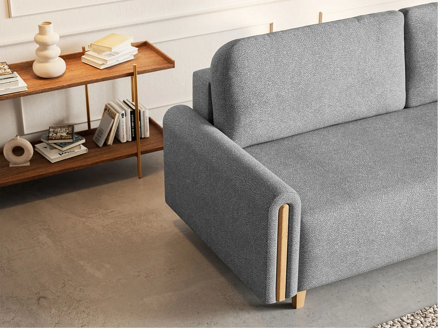 Canapé 3 places convertible avec coffre - en tissu déperlant - gris - MAJLA