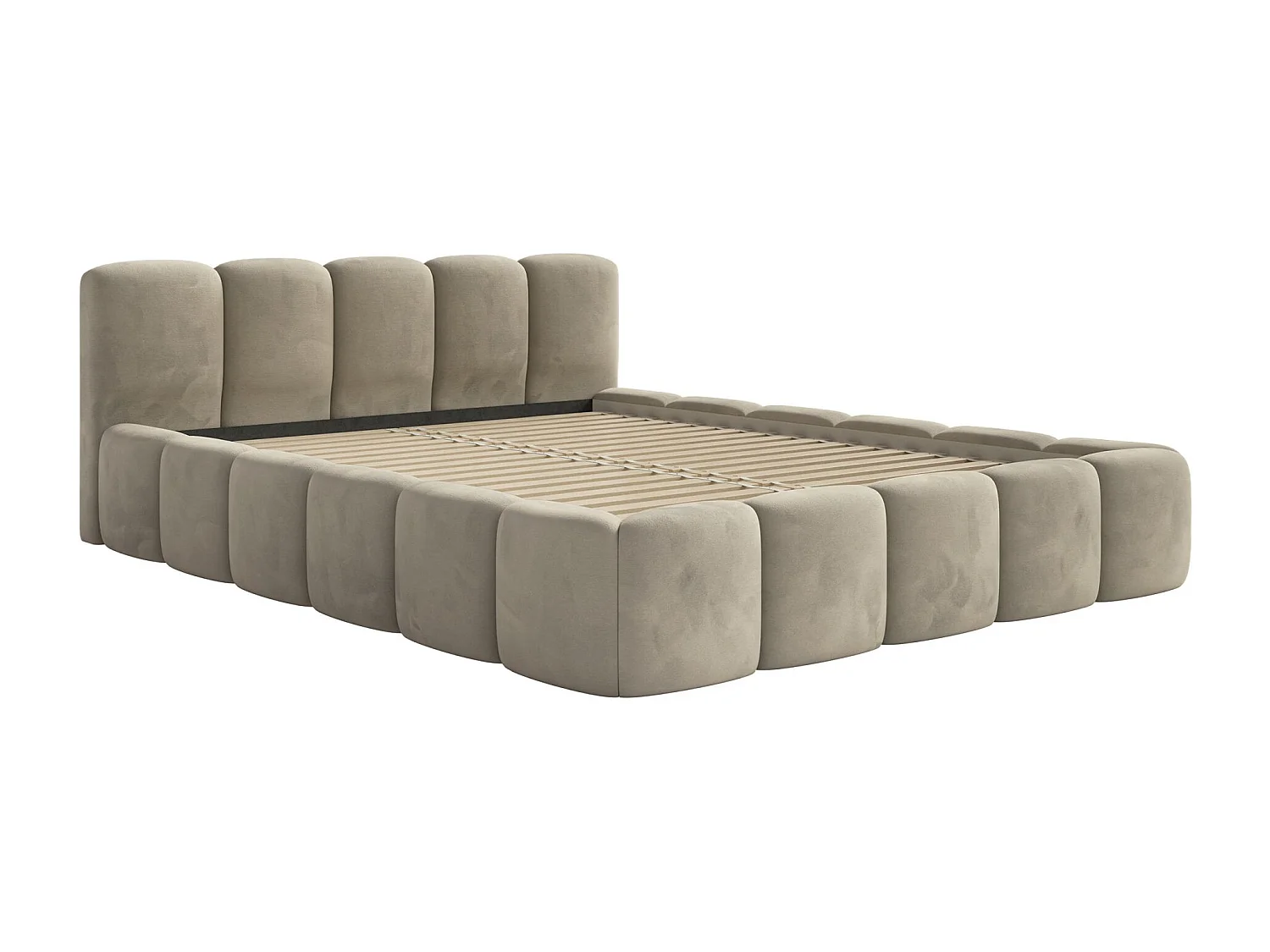 Polsterbett – 160x200 cm – graubeige – wasserabweisender Samt - CLOUDY LOW