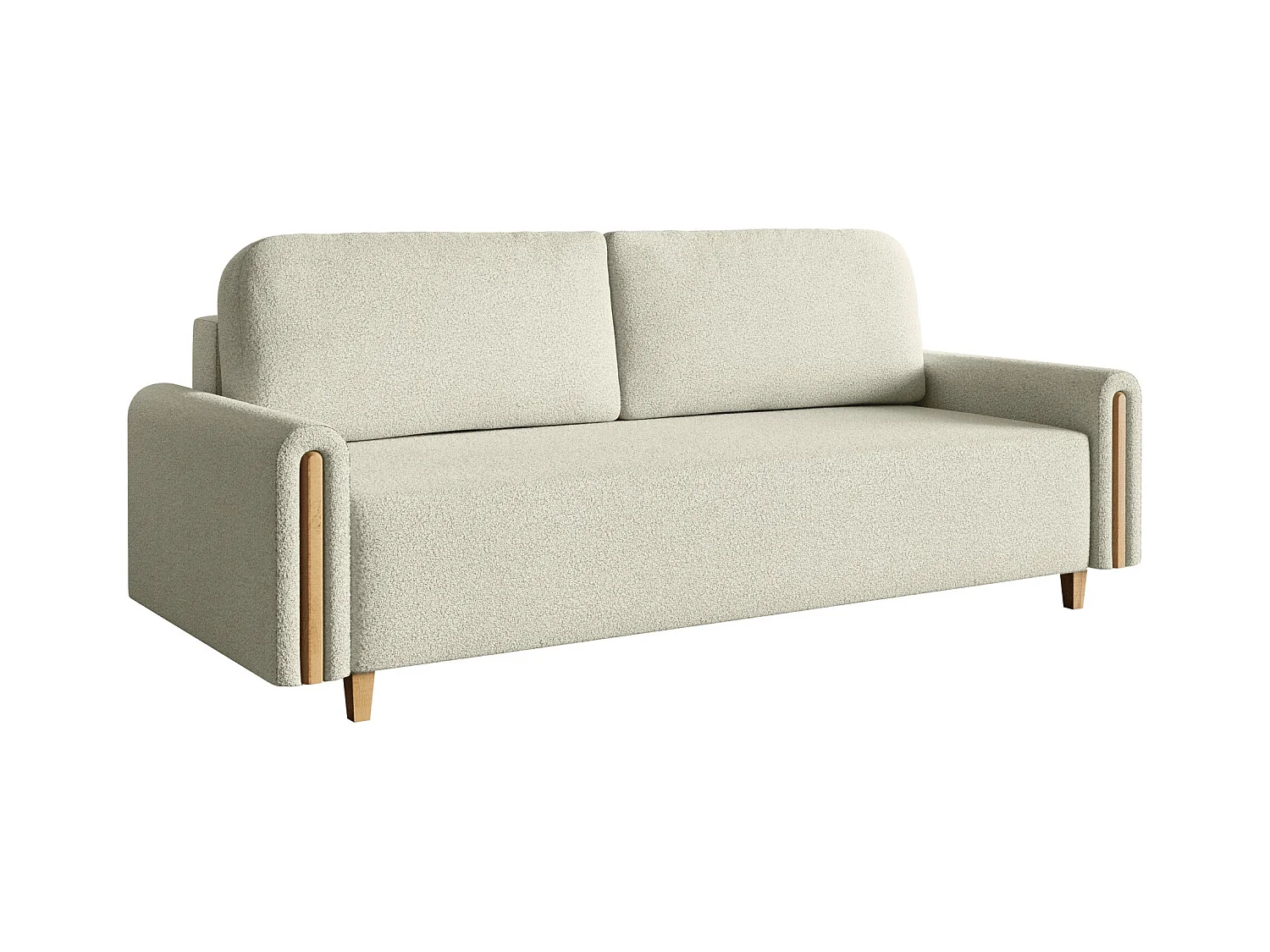 3-Sitzer Schlafsofa - mit Bouclé-Stoff - Bettkasten - Creme - MAJLA