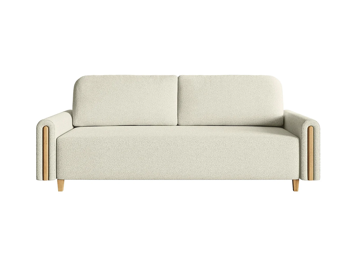 3-Sitzer Schlafsofa - mit Bouclé-Stoff - Bettkasten - Creme - MAJLA