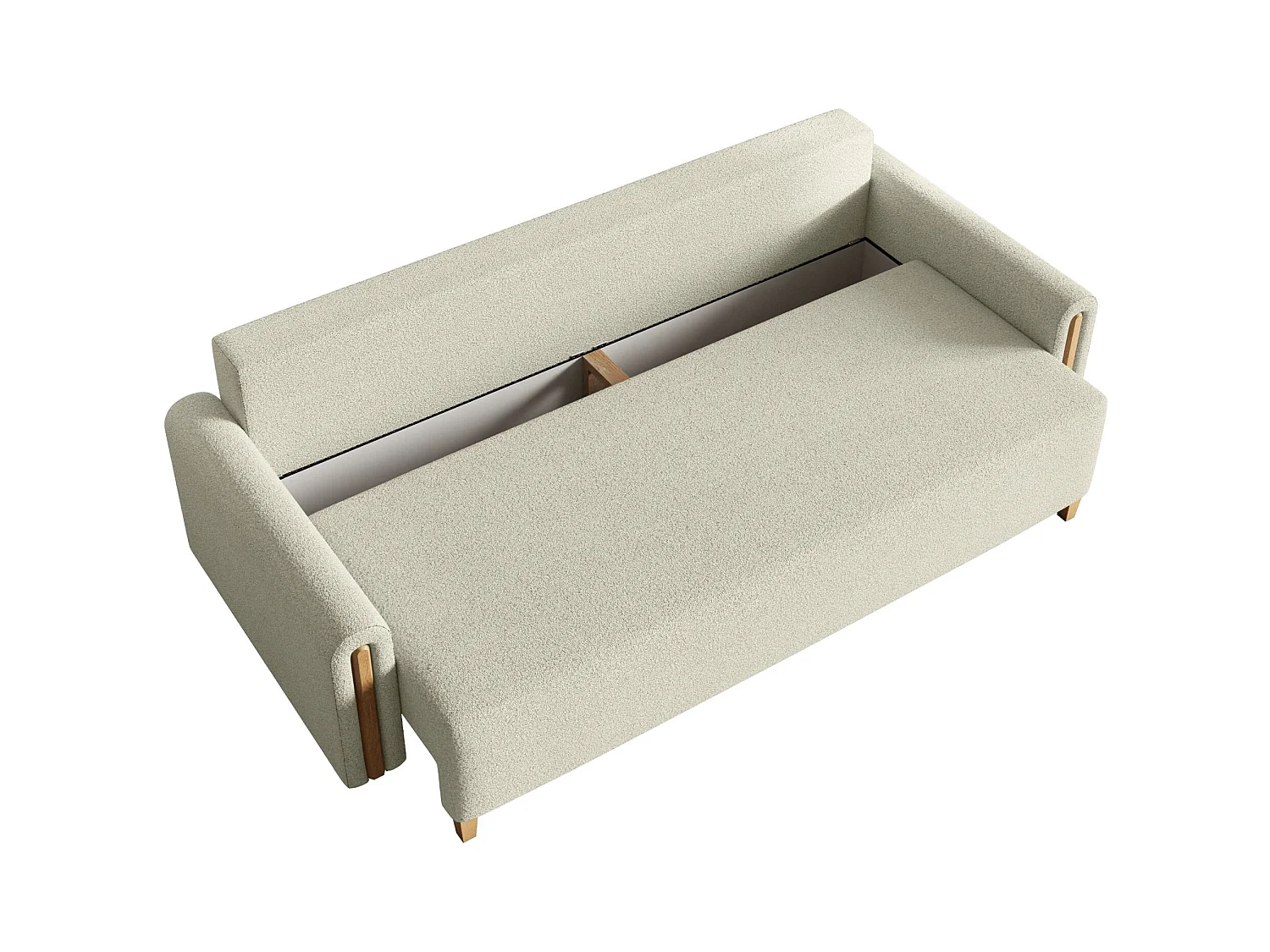 3-Sitzer Schlafsofa - mit Bouclé-Stoff - Bettkasten - Creme - MAJLA