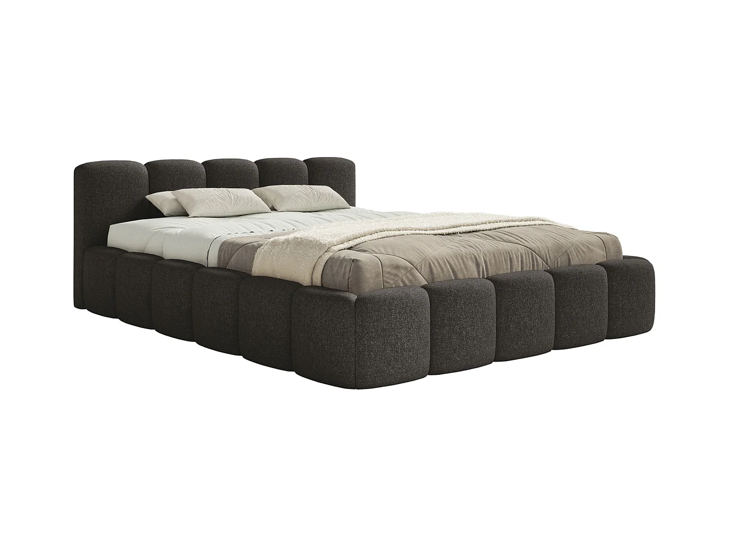 Lit rembourré – 160x200 cm – graphite – chenille hydrophobe - CLOUDY LOW