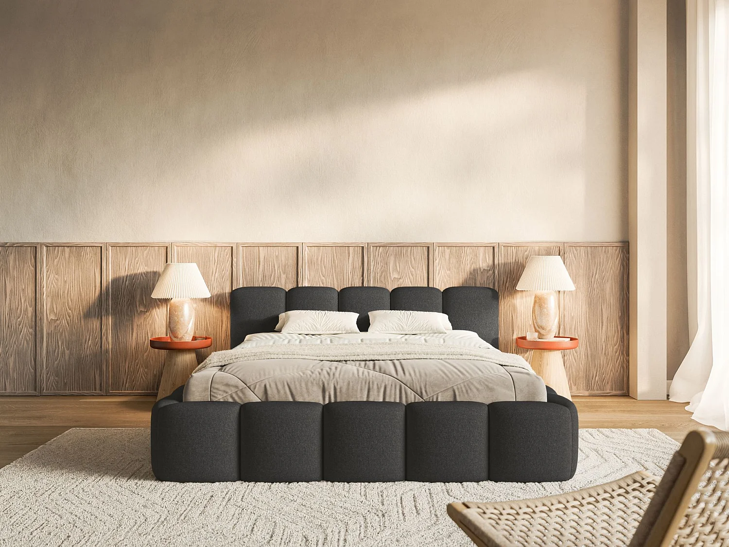 Polsterbett – 160x200 cm – Graphit – wasserabweisende Chenille - CLOUDY LOW