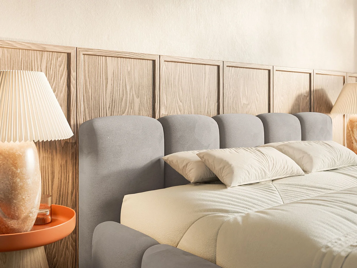 Polsterbett – 180x200 cm – hellgrau – wasserabweisender Samt - CLOUDY LOW