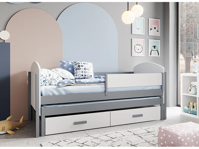 Kinderbeztt Liam/90x200/2xSchlafflächen/Grau&Weiss