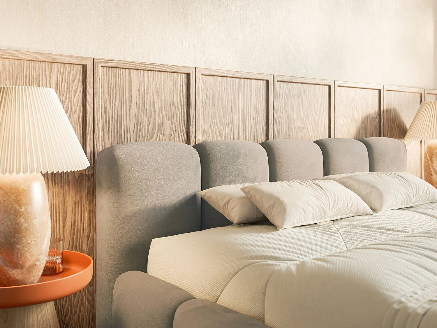 Polsterbett – 200x200 cm – graubeige – wasserabweisender Samt - CLOUDY LOW