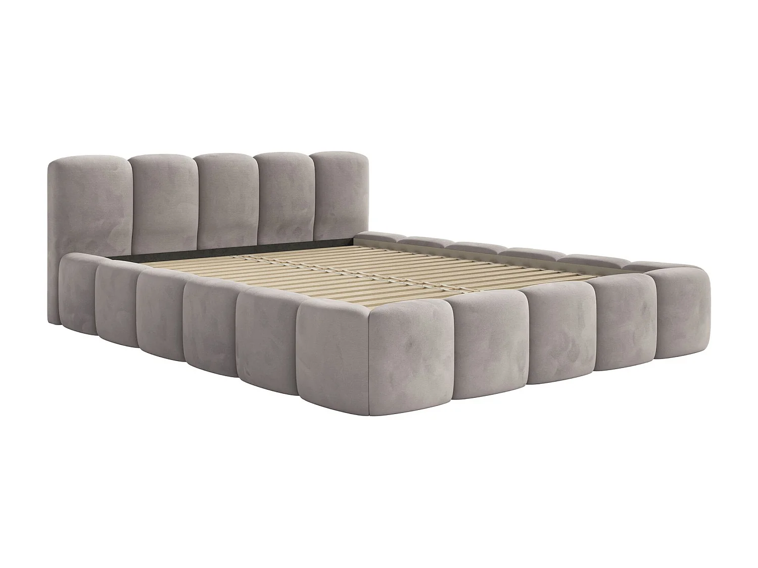 Polsterbett – 140x200 cm – hellgrau – wasserabweisender Samt - CLOUDY LOW