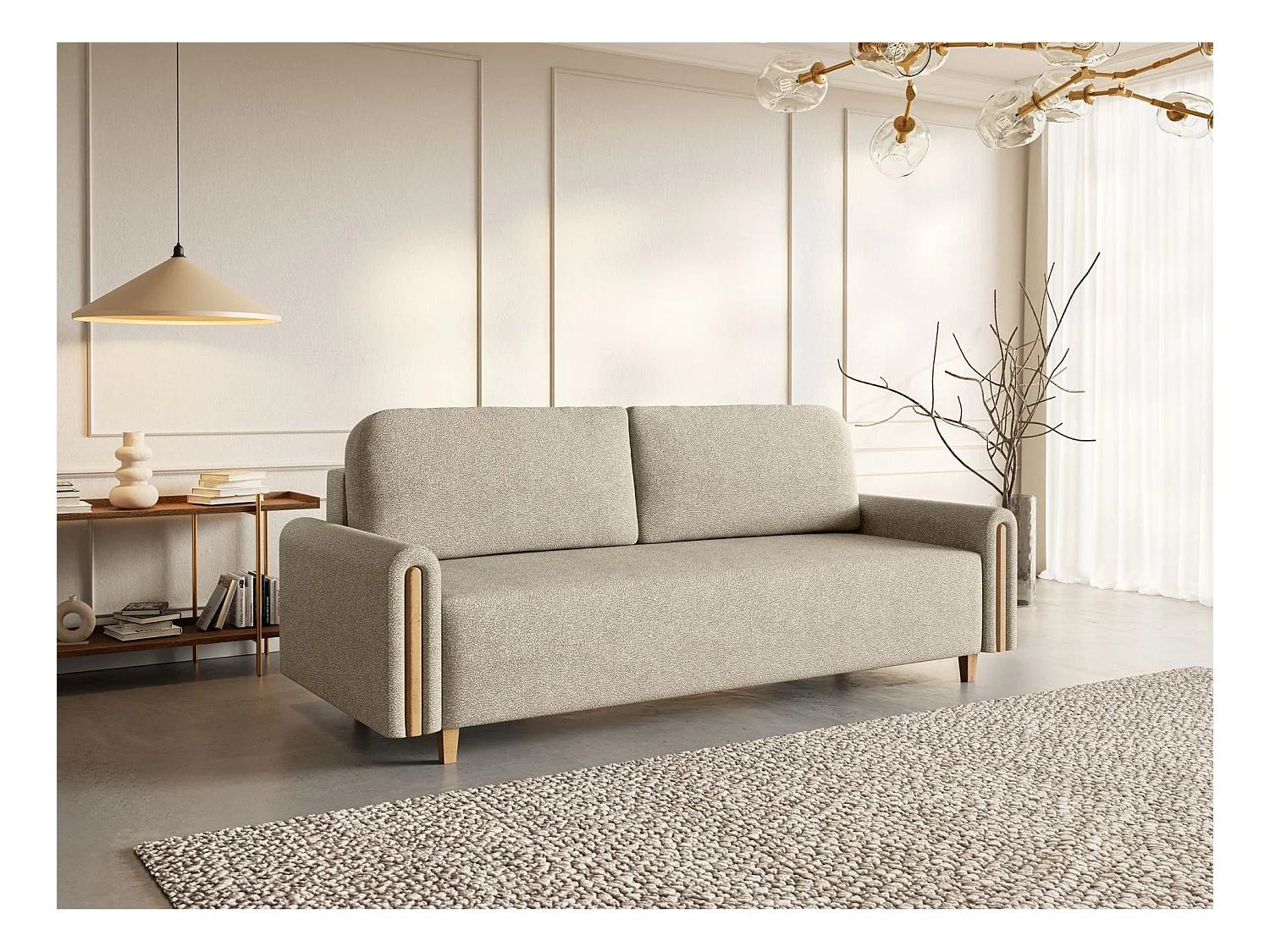 Canapé 3 places convertible avec coffre - en tissu déperlant - beige - MAJLA