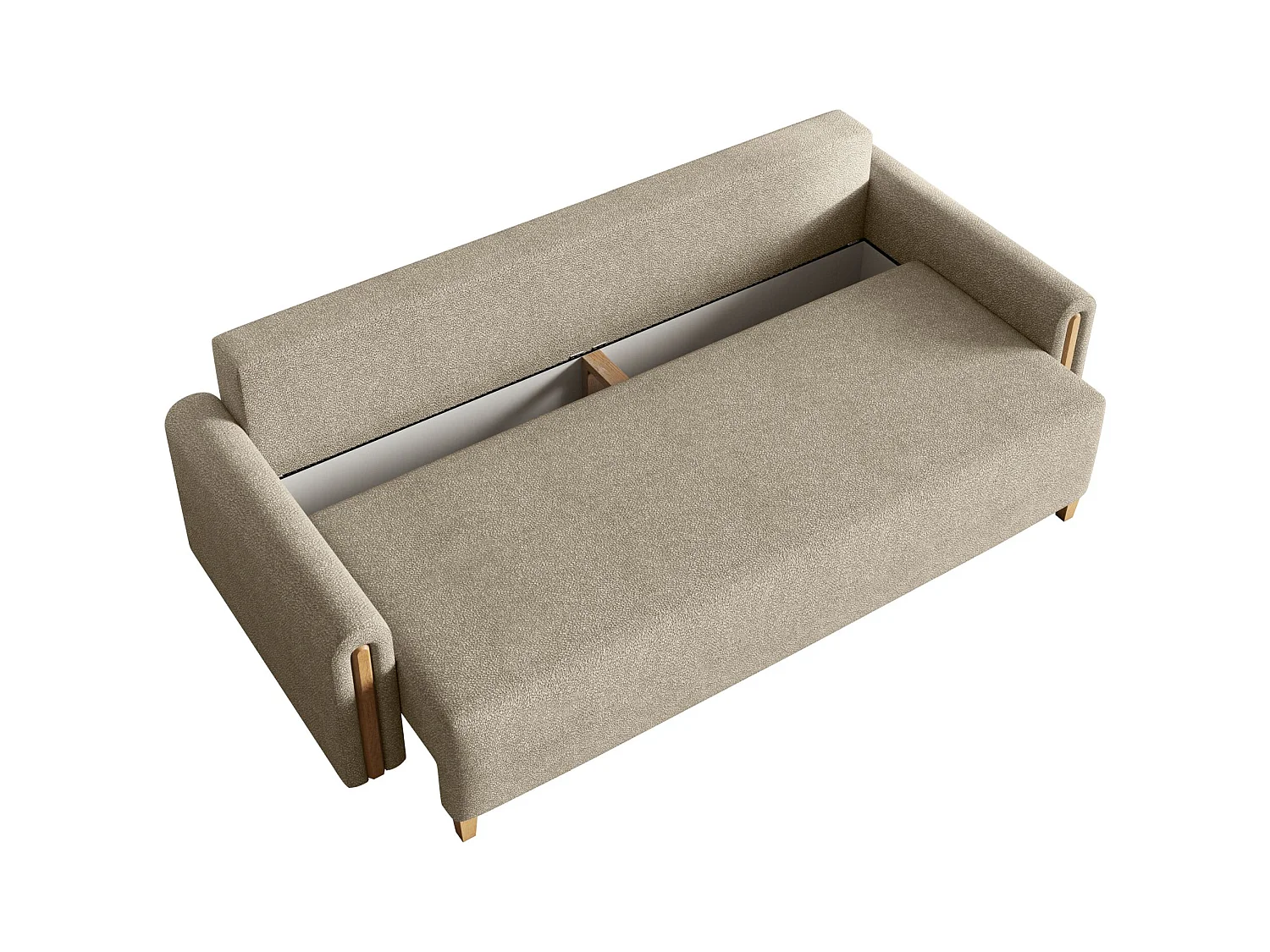 Canapé 3 places convertible avec coffre - en tissu déperlant - beige - MAJLA