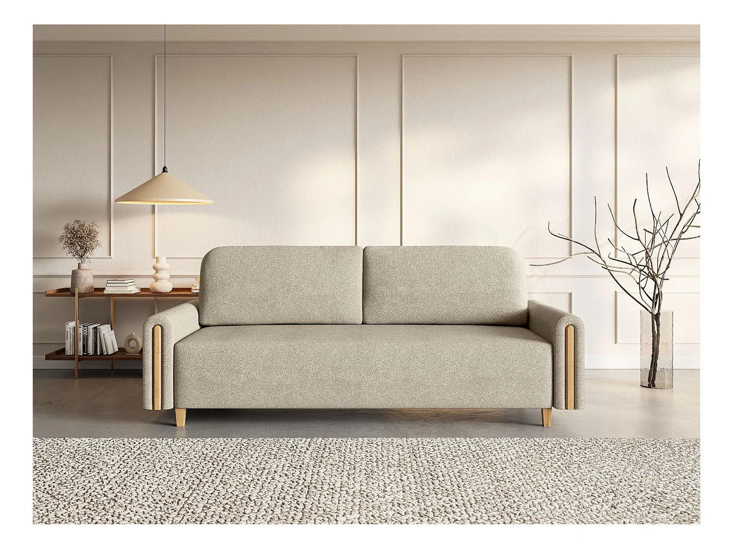 Canapé 3 places convertible avec coffre - en tissu déperlant - beige - MAJLA