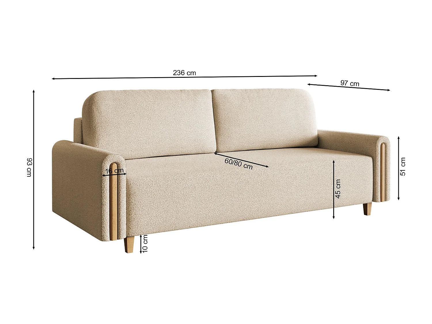 3-Sitzer Schlafsofa - mit wasserabweisendem Stoff - Bettkasten - Beige - MAJLA