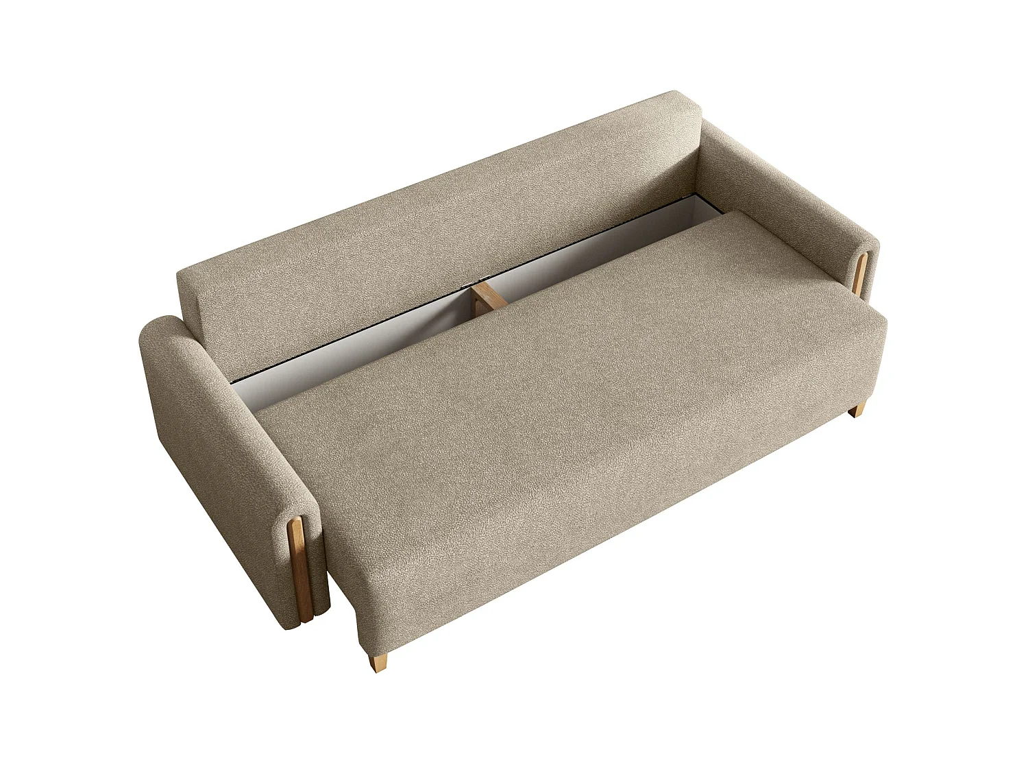 Canapé 3 places convertible avec coffre - en tissu déperlant - beige - MAJLA