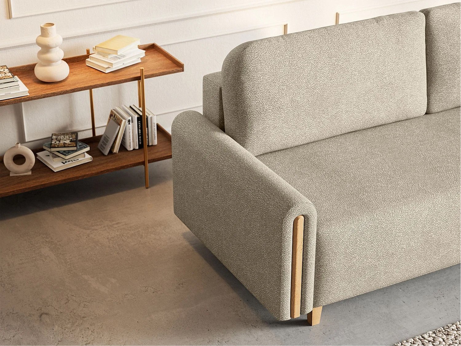 Canapé 3 places convertible avec coffre - en tissu déperlant - beige - MAJLA