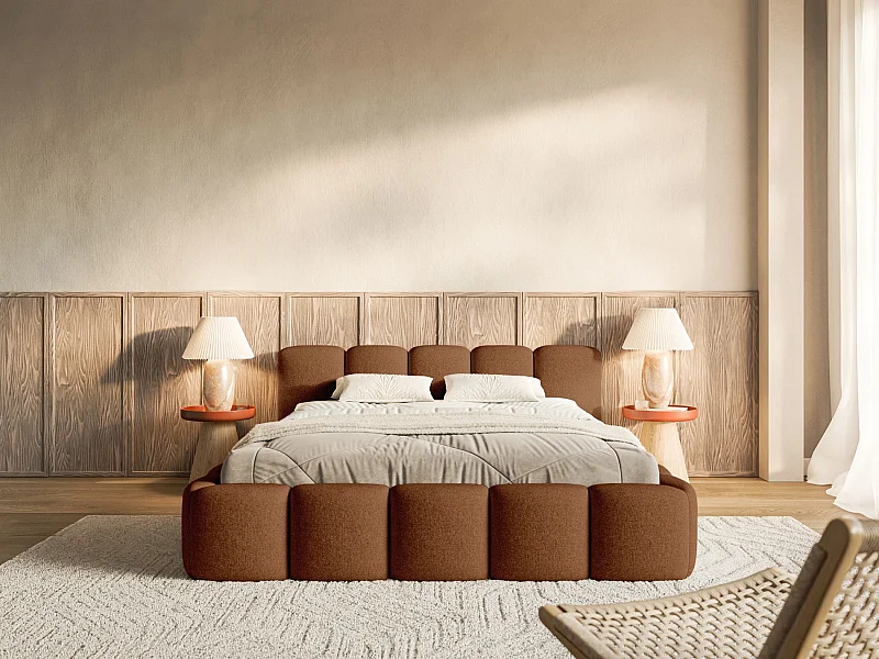 Lit rembourré – 180x200 cm – cuivre – chenille hydrophobe - CLOUDY LOW