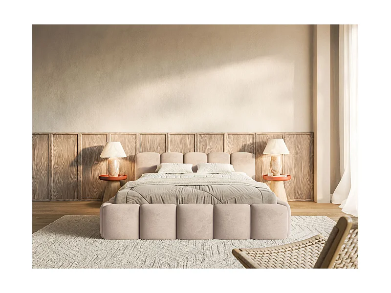 Polsterbett – 180x200 cm – beige – wasserabweisender Samt - CLOUDY LOW