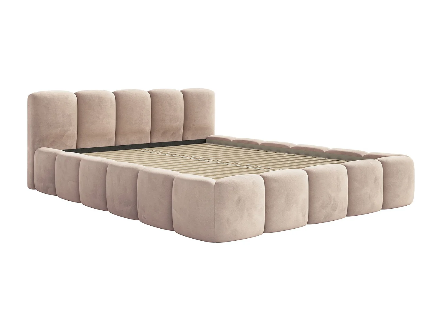 Polsterbett – 160x200 cm – beige – wasserabweisender Samt - CLOUDY LOW