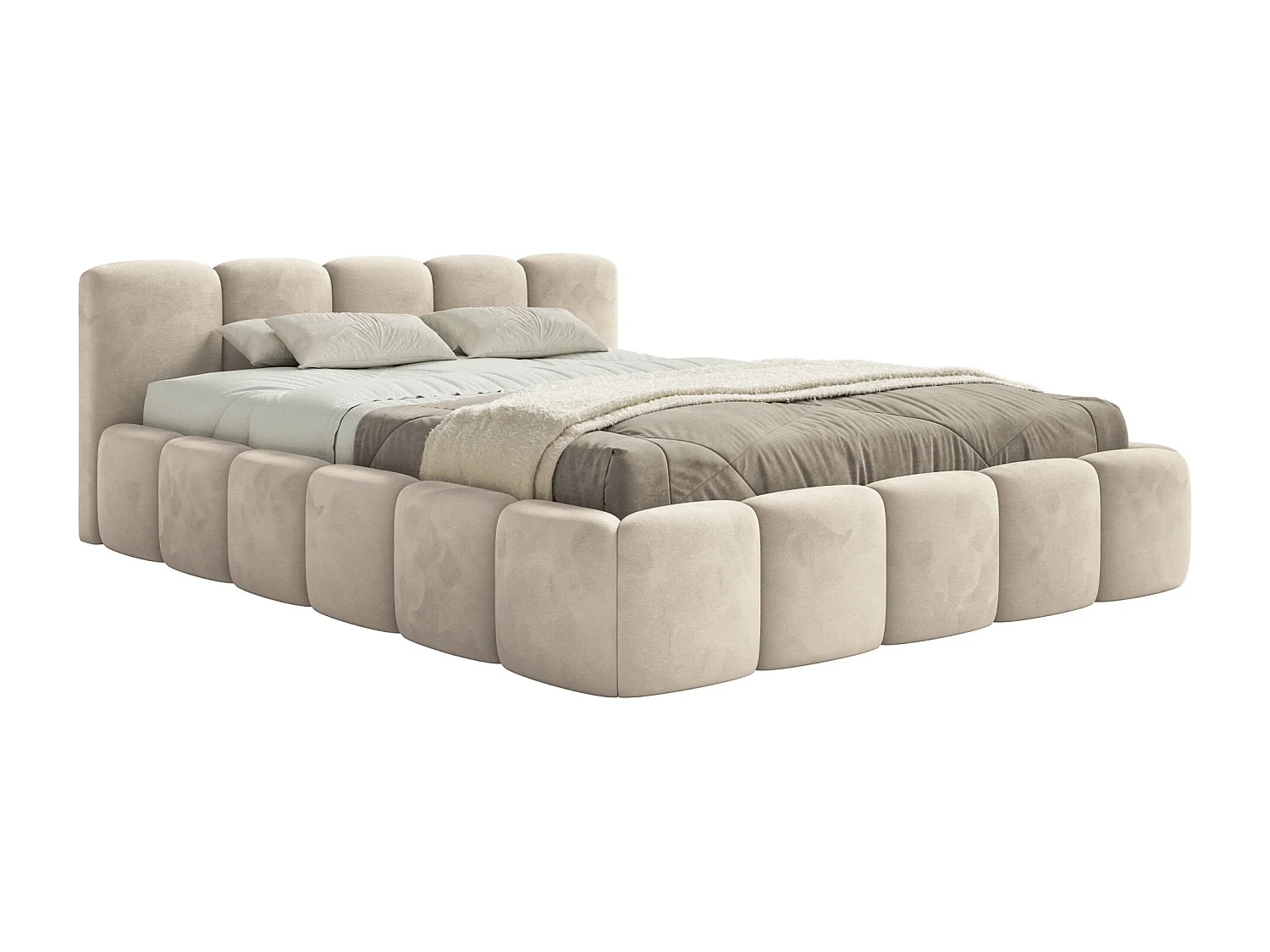 Polsterbett – 200x200 cm – hellbeige – mit Bettkasten – wasserabweisender Samt - CLOUDY LOW