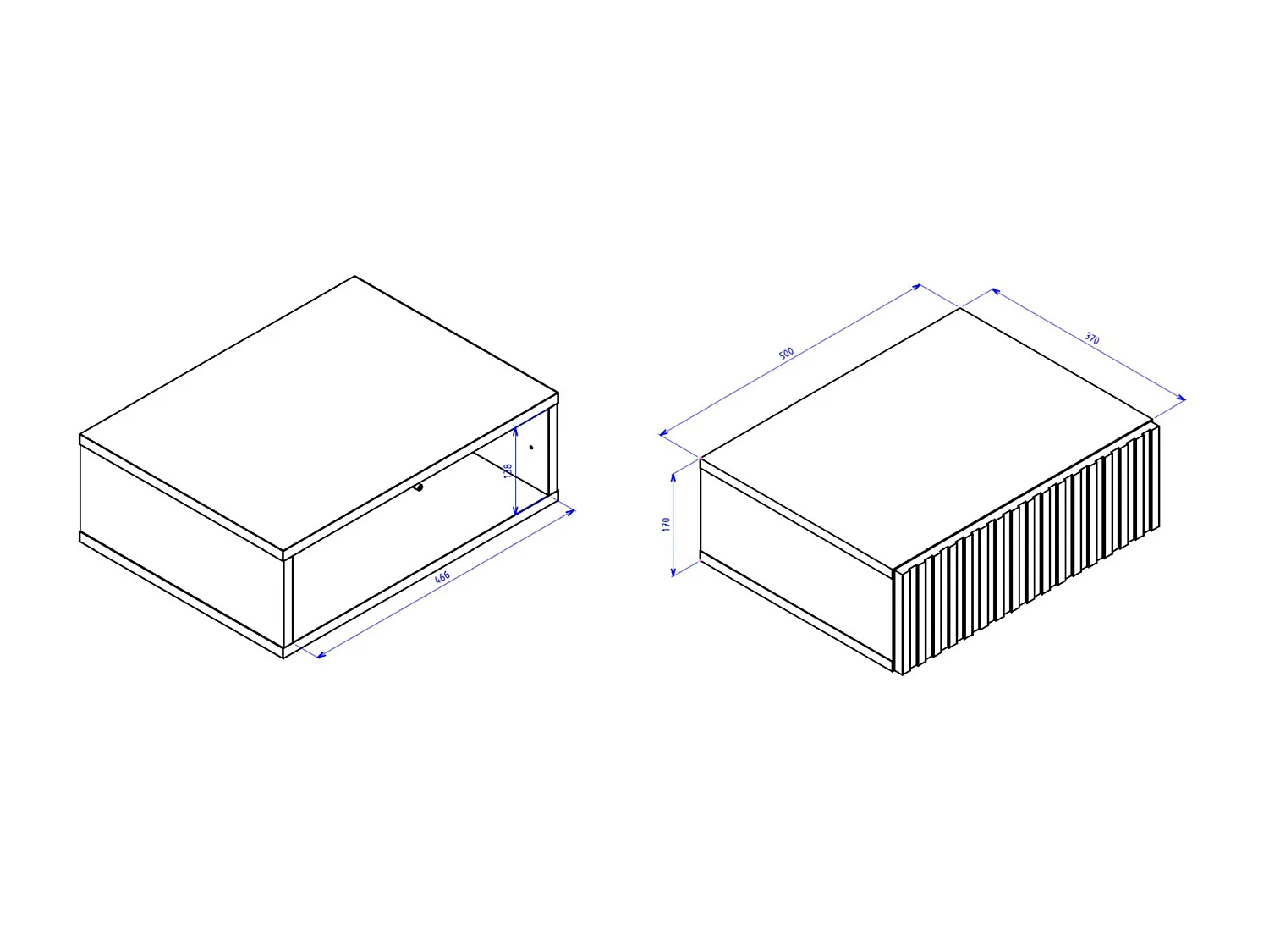 Table de chevet suspendue – tiroir & façade à lamelles – 50 cm – noir/chêne – TELIRE