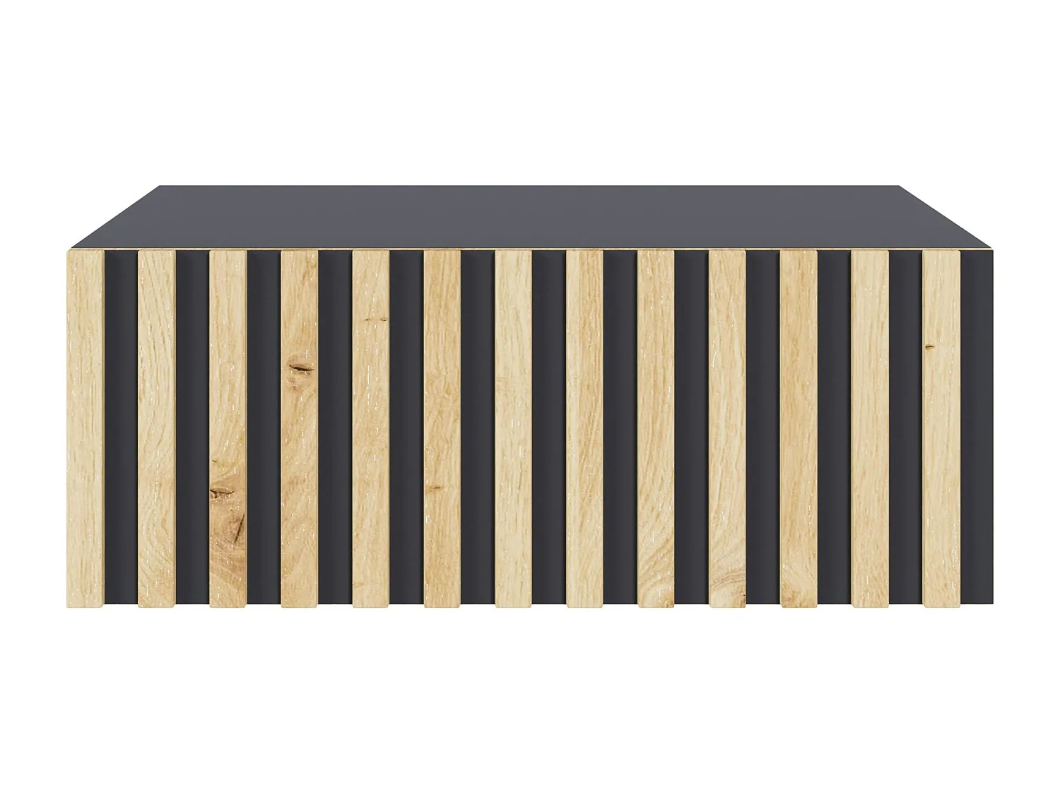 Table de chevet suspendue – tiroir & façade à lamelles – 50 cm – noir/chêne – TELIRE