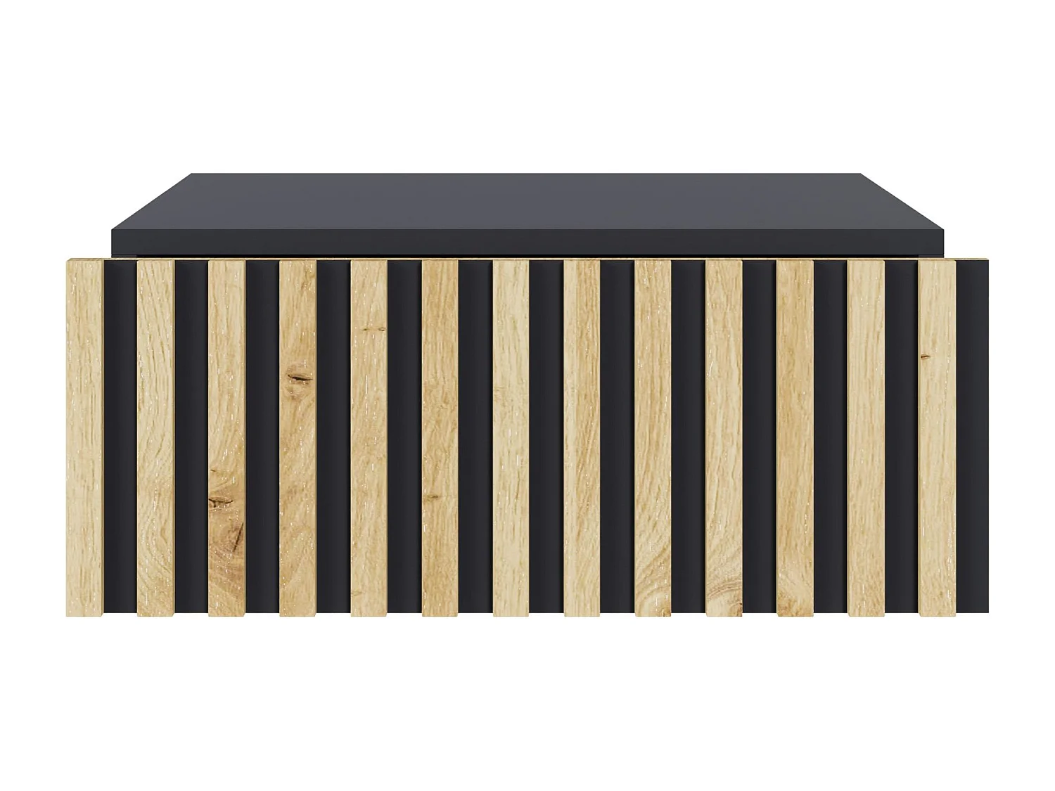 Table de chevet suspendue – tiroir & façade à lamelles – 50 cm – noir/chêne – TELIRE