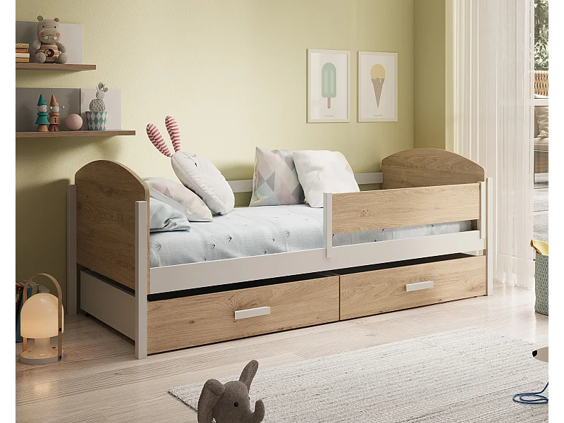 Lit Lena/80x180/matelas et sommier à lattes/marron et blanc