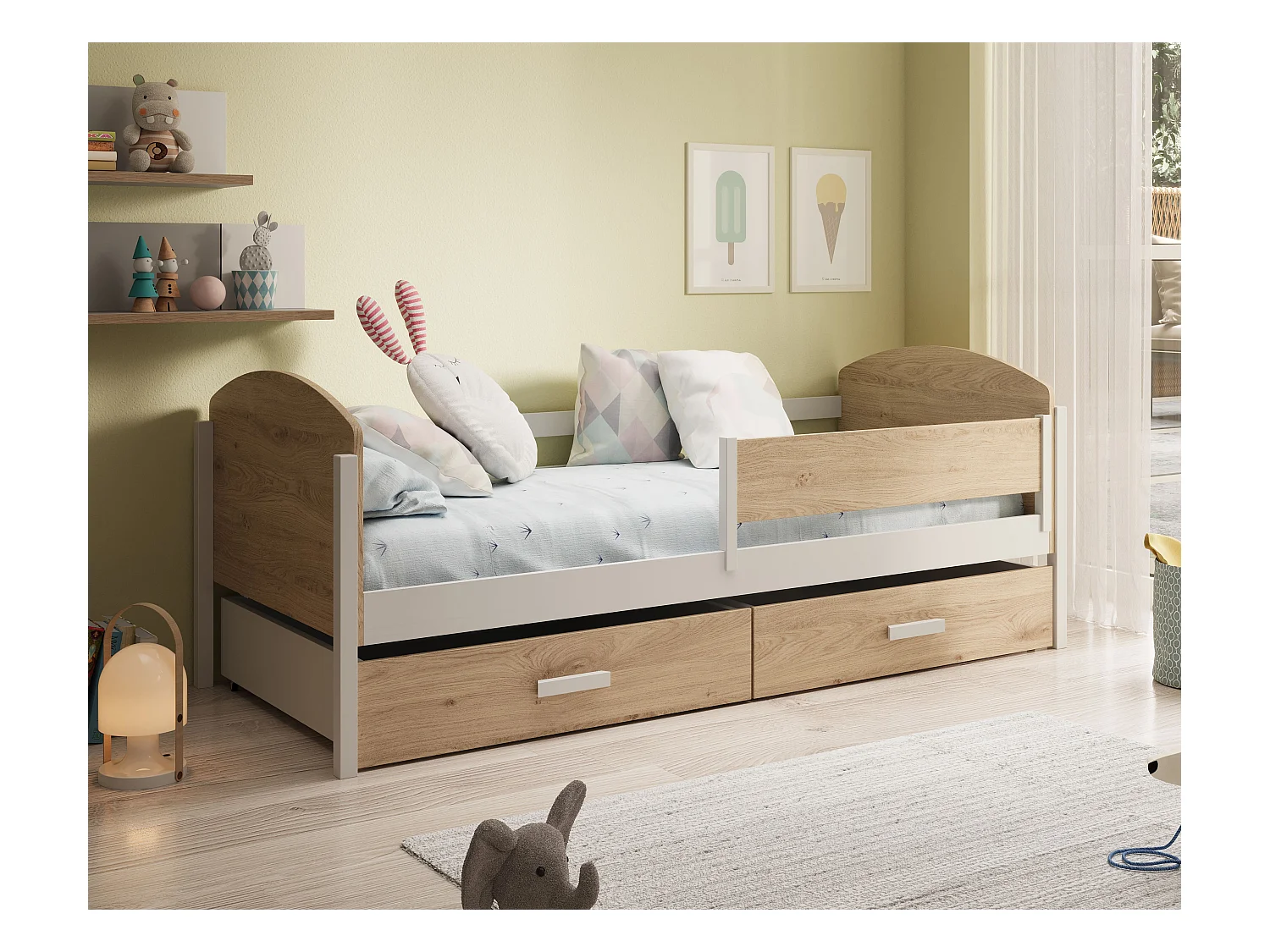 Bett Lena/80x180/Matratze&Lattenrost/Braun&Weiss