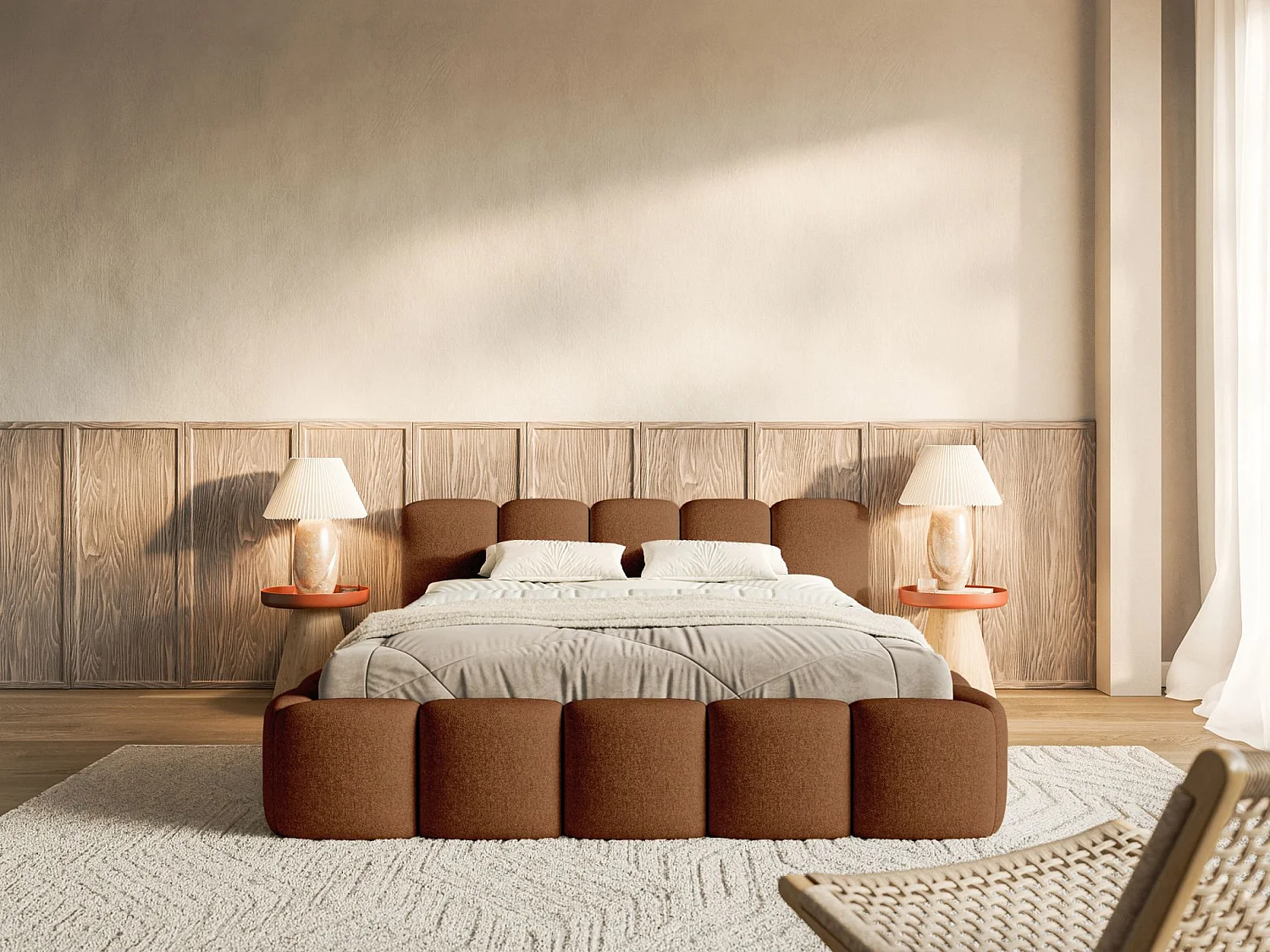 Lit rembourré – 200x200 cm – cuivre – chenille hydrophobe - CLOUDY LOW