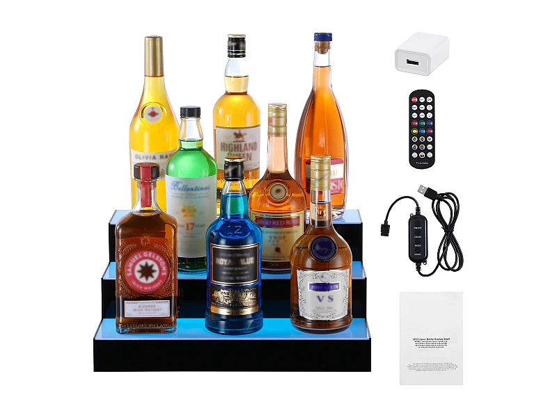Présentoir à Bouteilles d'Alcool Éclairé à LED SucceBuy, Étagère de Bar, 40 cm, 3 Étapes