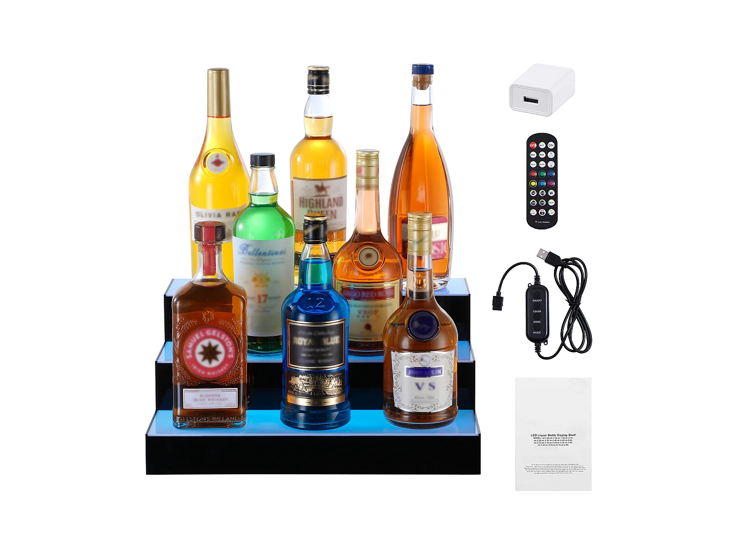 Présentoir à Bouteilles d'Alcool Éclairé à LED SucceBuy, Étagère de Bar, 40 cm, 3 Étapes