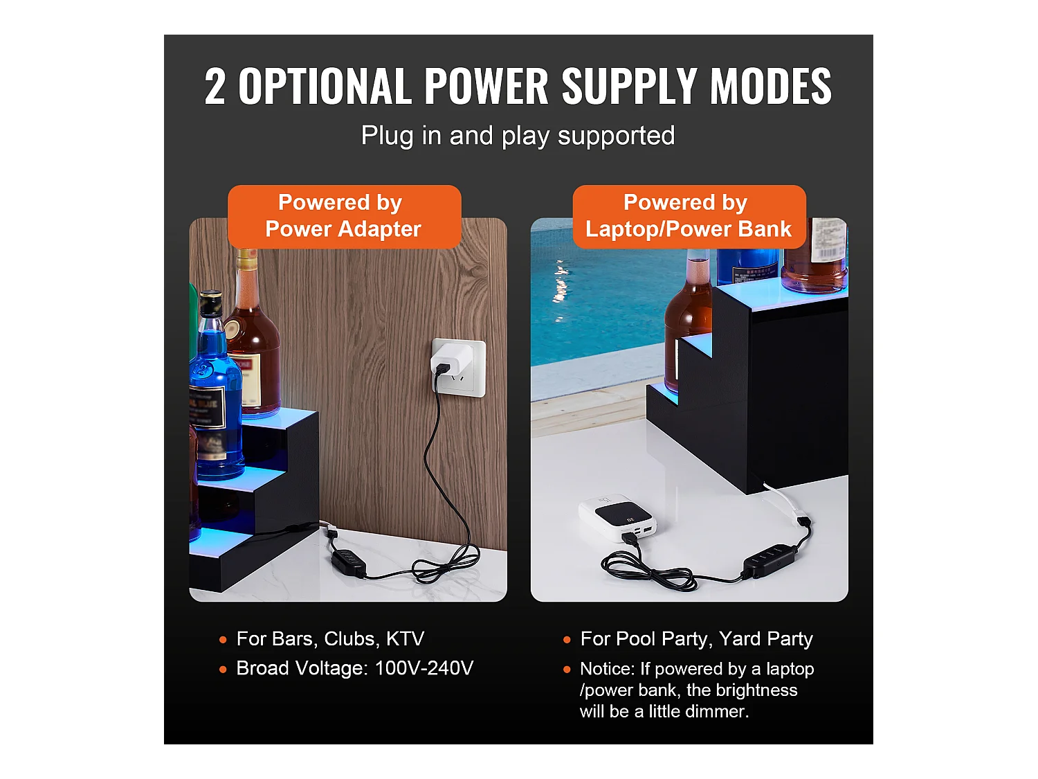 Présentoir à Bouteilles d'Alcool Éclairé à LED SucceBuy, Étagère de Bar, 40 cm, 3 Étapes