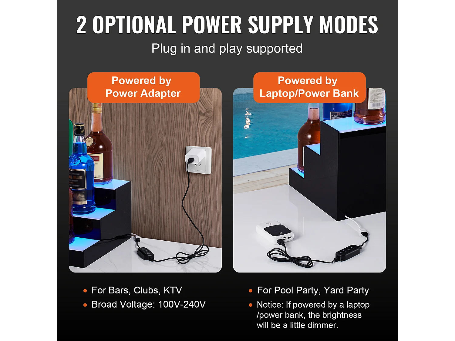 Présentoir à Bouteilles d'Alcool Éclairé à LED SucceBuy, Étagère de Bar, 40 cm, 3 Étapes