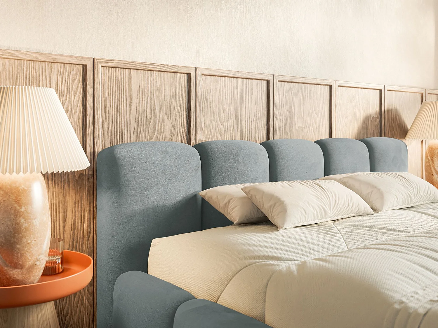 Lit rembourré – 160x200 cm – gris – avec coffre de rangement – velours hydrophobe - CLOUDY LOW