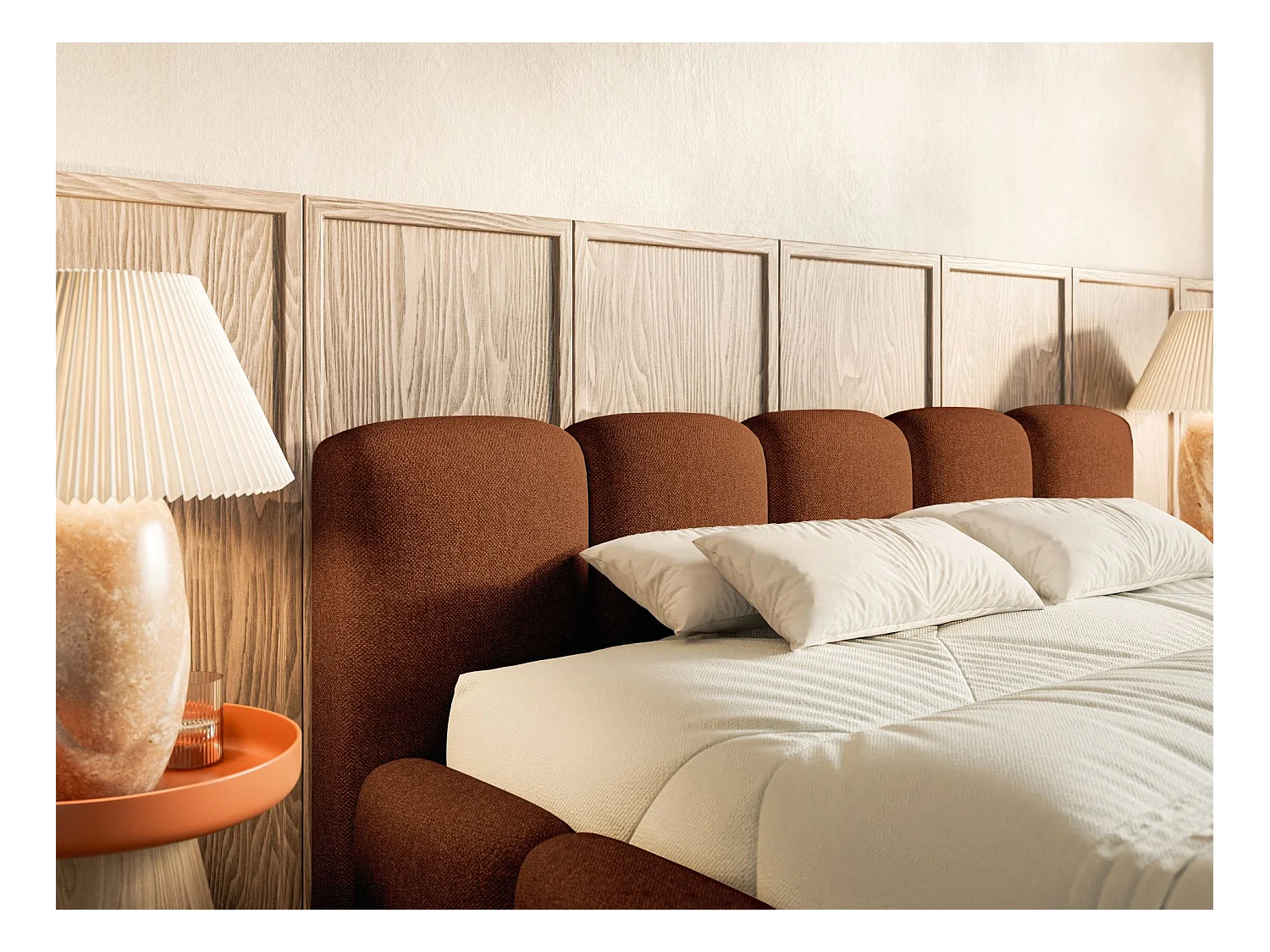 Lit rembourré – 140x200 cm – cuivre – chenille hydrophobe - CLOUDY LOW