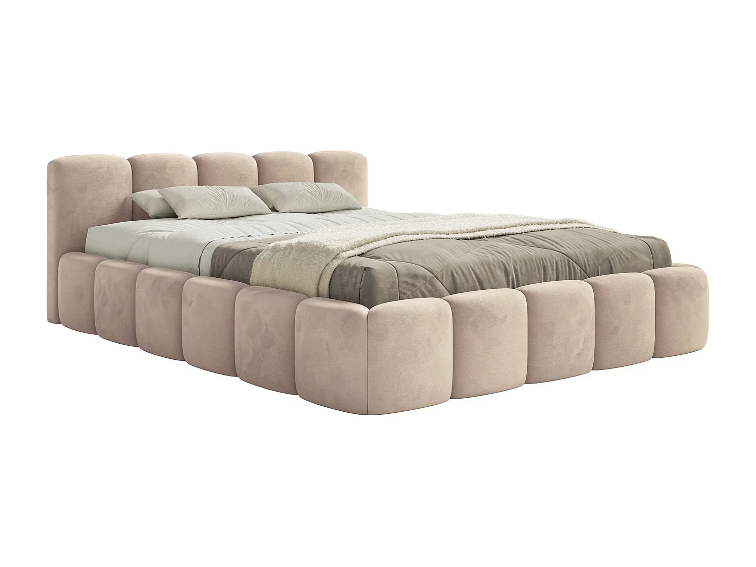 Polsterbett – 160x200 cm – beige – mit Bettkasten – wasserabweisender Samt - CLOUDY LOW