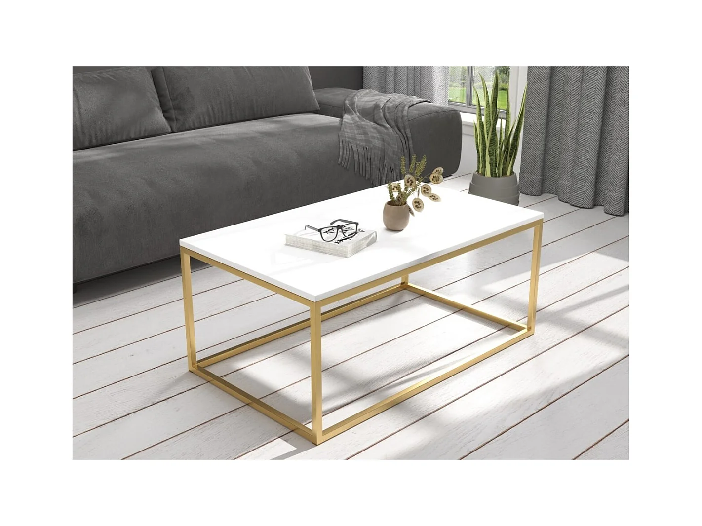 Couchtisch Marisa Premium/Metall&Holz/Gold&Weiss