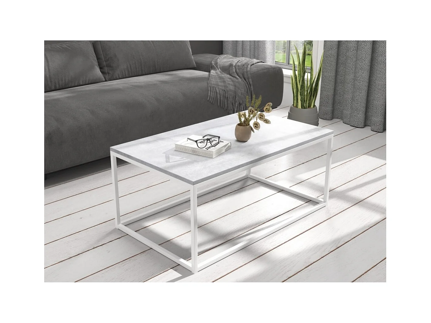 Table basse Marisa Lux/Métal&Bois/Blanc&Gris