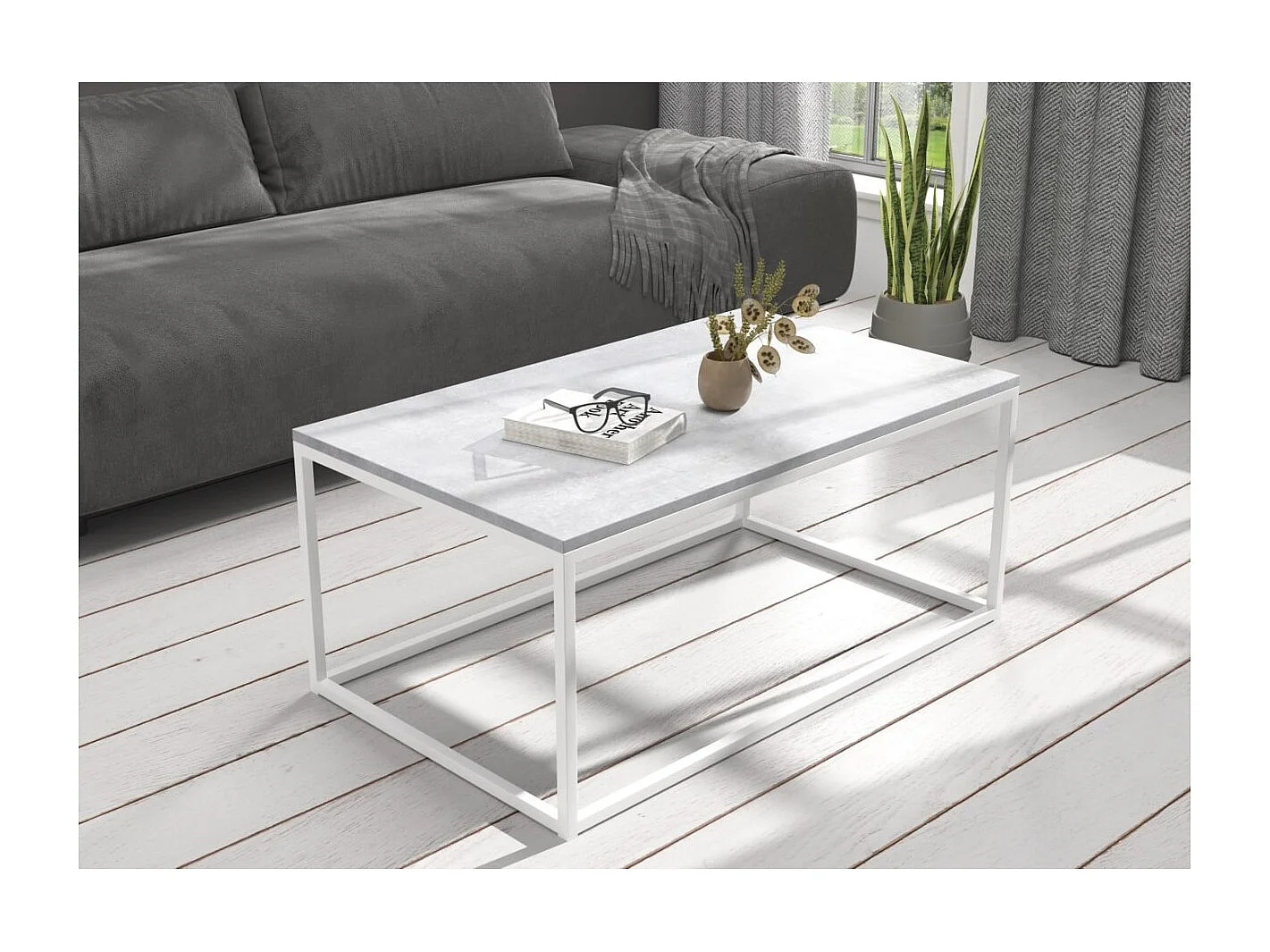 Table basse Marisa Lux/Métal&Bois/Blanc&Gris