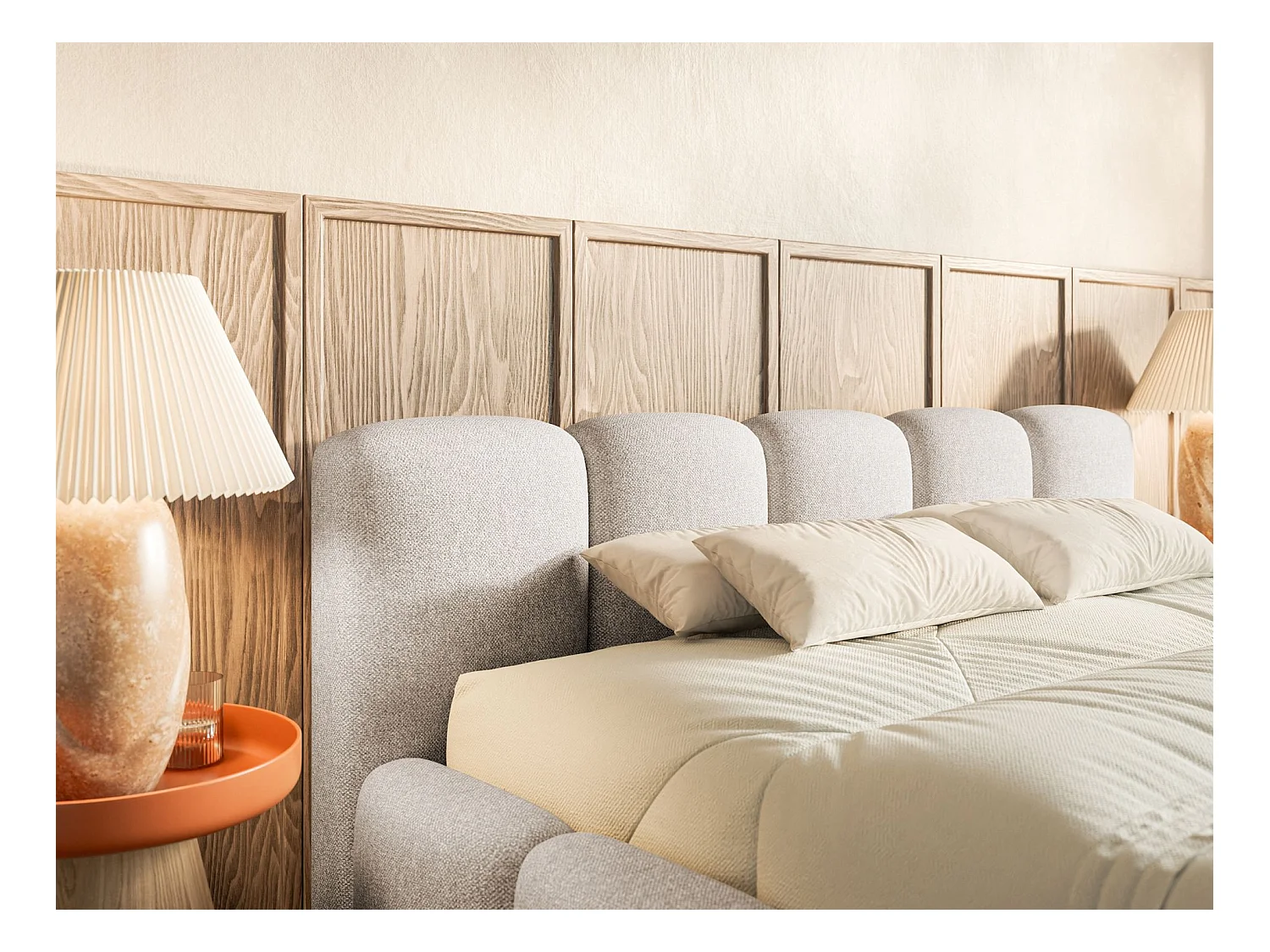 Polsterbett – 140x200 cm – hellbeige – wasserabweisende Chenille - CLOUDY LOW