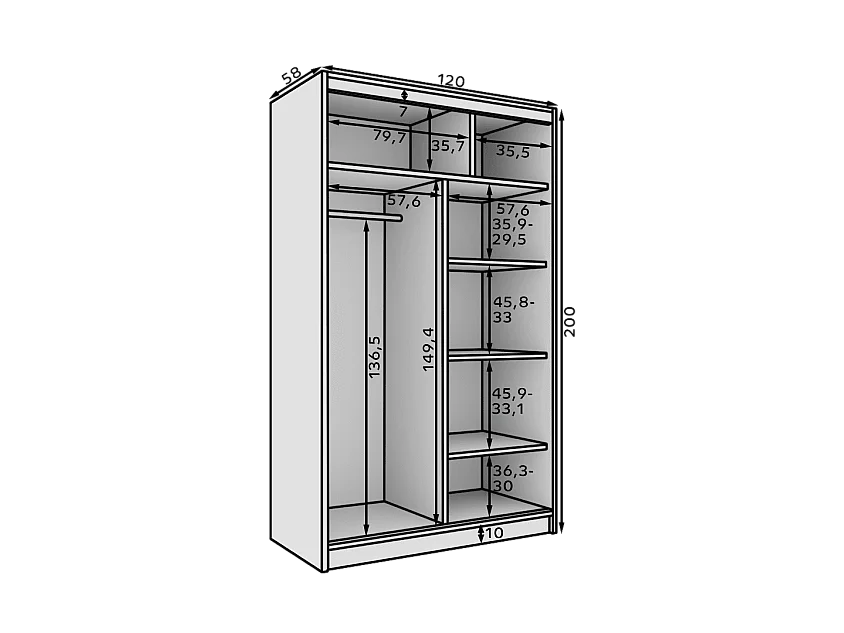 Armoire Paola/Portes coulissantes/Blanc&Noir