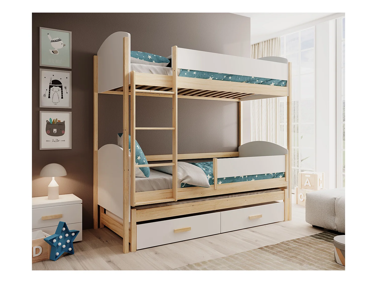 Bett Corra/3xSchlafflächen/Matratze&Lattenrost/Weiss&Braun