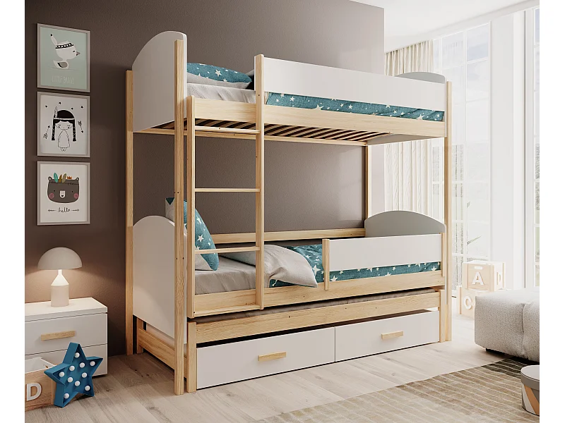 Letto Corra/3 posti letto/rete a doghe/bianco&marrone