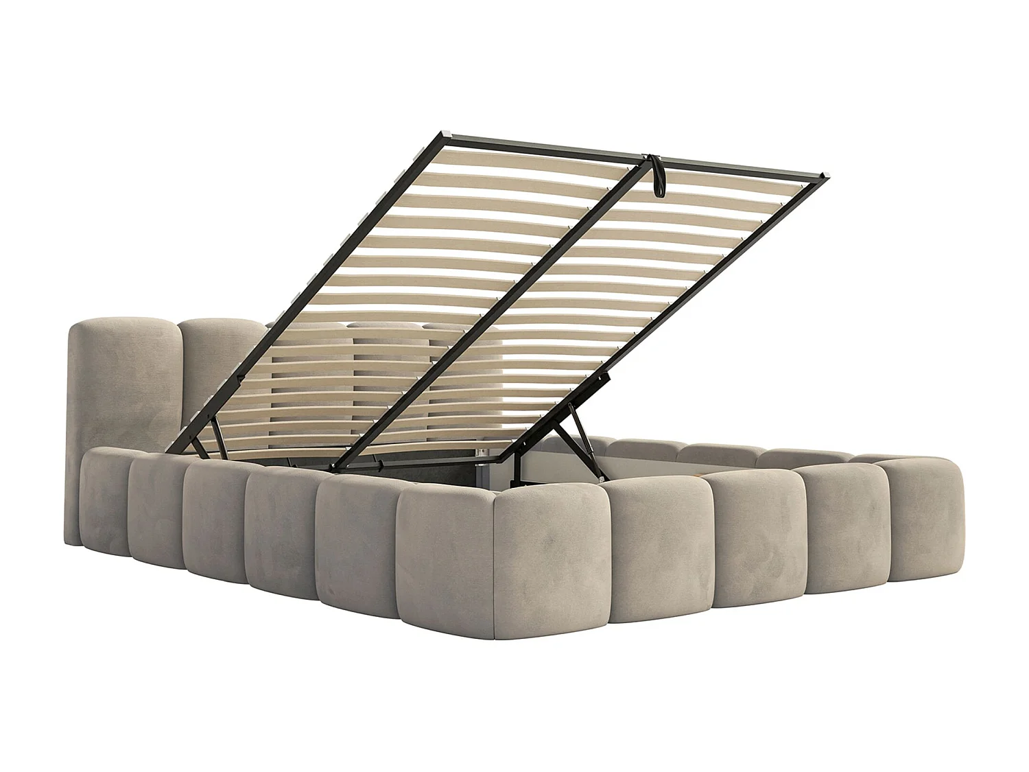 Polsterbett – 140x200 cm – graubeige – mit Bettkasten – wasserabweisender Samt - CLOUDY LOW