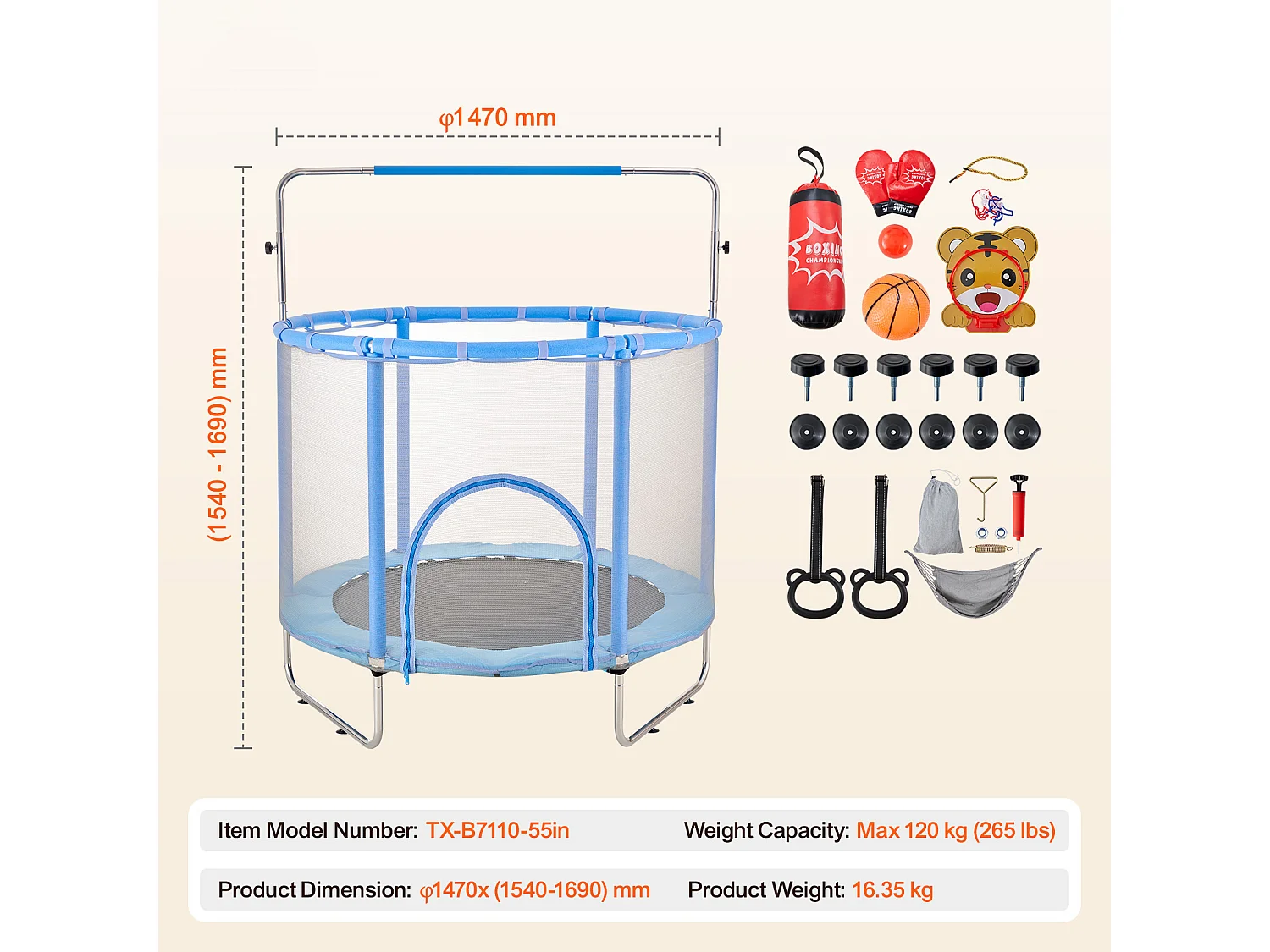 Trampolín SucceBuy, Trampolín Mini de 140 cm para Niños, para Bebés con Red para Uso Interior y Exterior