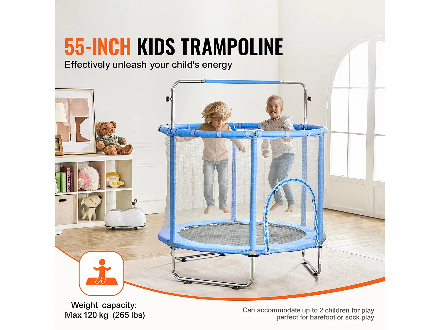 Trampolín SucceBuy, Trampolín Mini de 140 cm para Niños, para Bebés con Red para Uso Interior y Exterior
