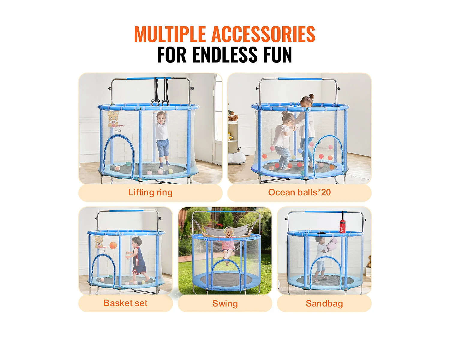 Trampolín SucceBuy, Trampolín Mini de 140 cm para Niños, para Bebés con Red para Uso Interior y Exterior