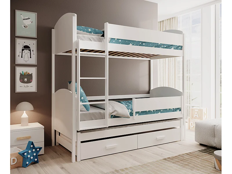 Bett Corra/3xSchlafflächen/Matratze&Lattenrost/Weiss