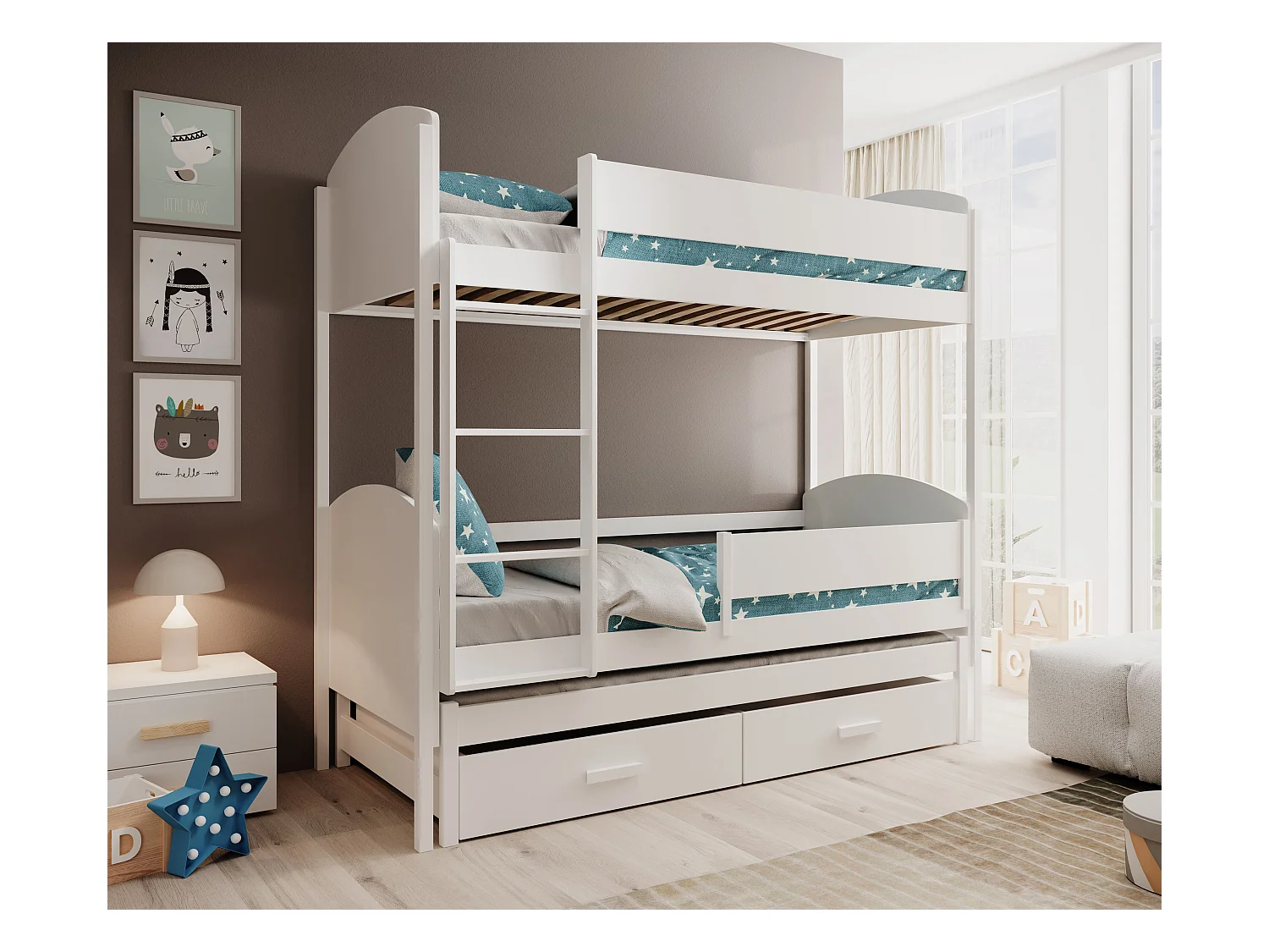 Bett Corra/3xSchlafflächen/Matratze&Lattenrost/Weiss